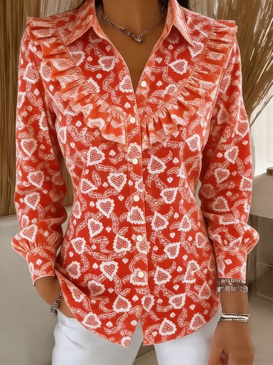 Shawl Collar Chic Loose Heart/Cordate Shirt