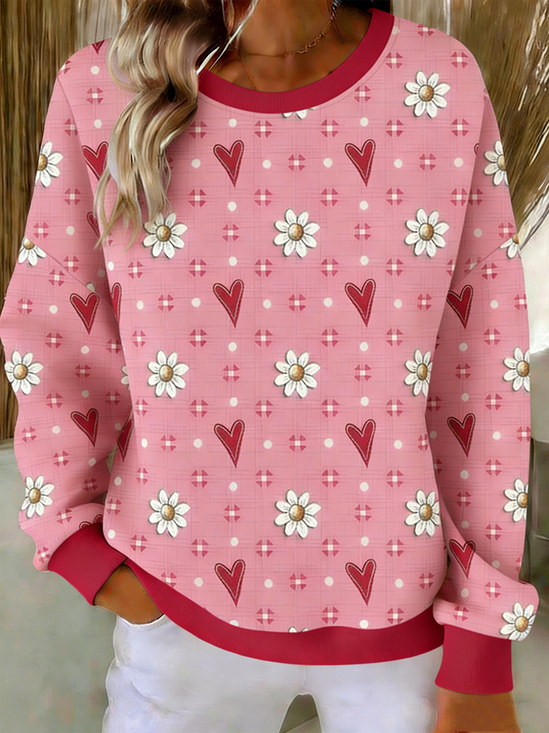 Crew Neck Heart/Cordate Loose Vintage Sweatshirt