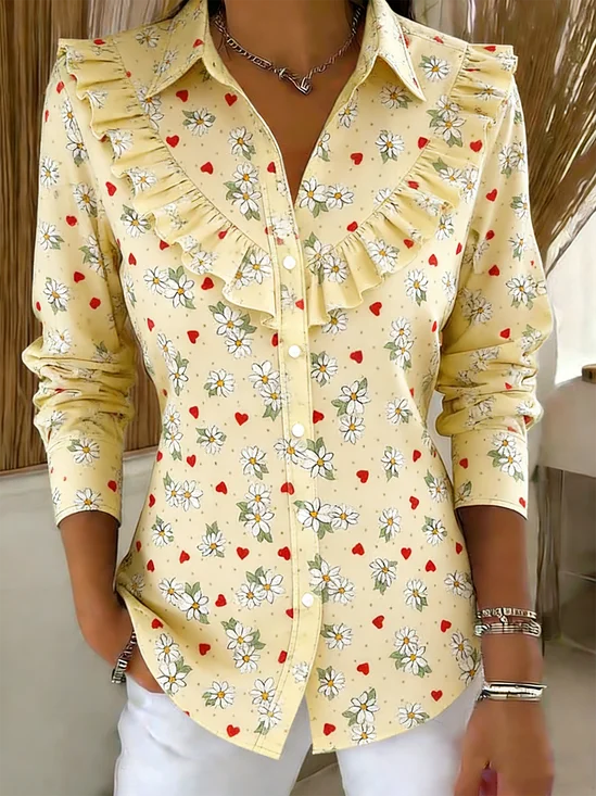 Heart/Cordate Elegant Loose Shawl Collar Shirt