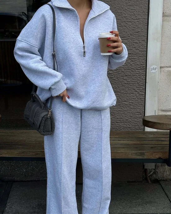 Women's Plain Daily Going Out Two Piece Set Long Sleeve Casual Spring/Fall Top With Pants Matching Set