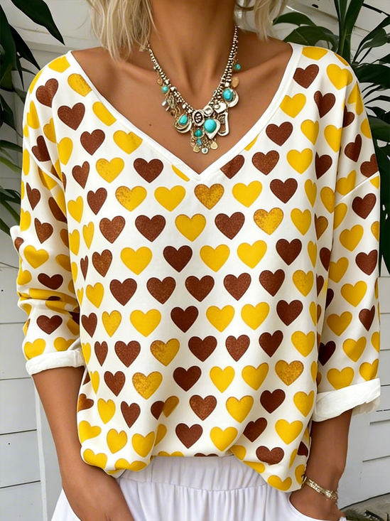 Loose Jersey Vintage Heart/Cordate T-Shirt