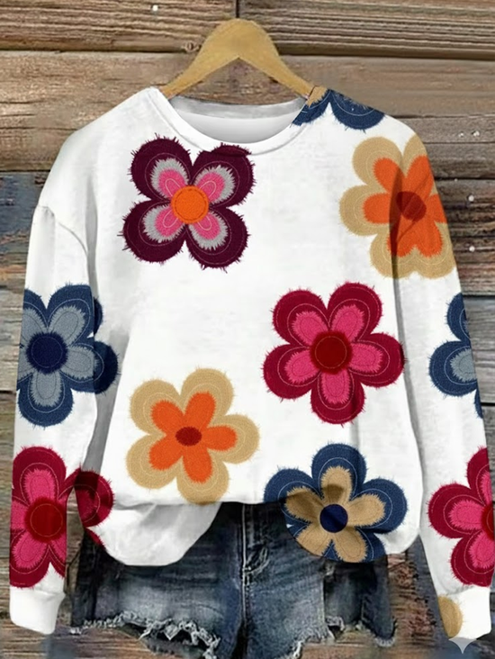 Casual Printing Floral Crew Neck Sweatshirt