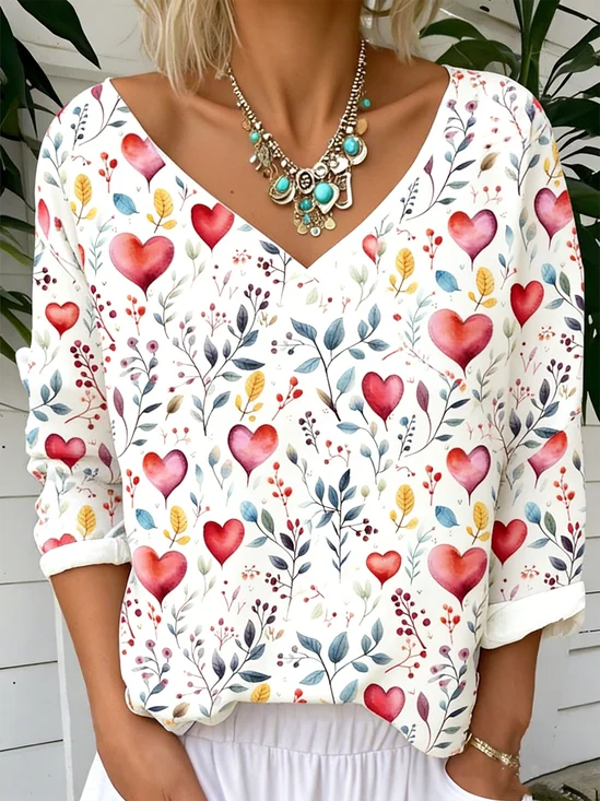 Loose Jersey Vintage Heart/Cordate T-Shirt