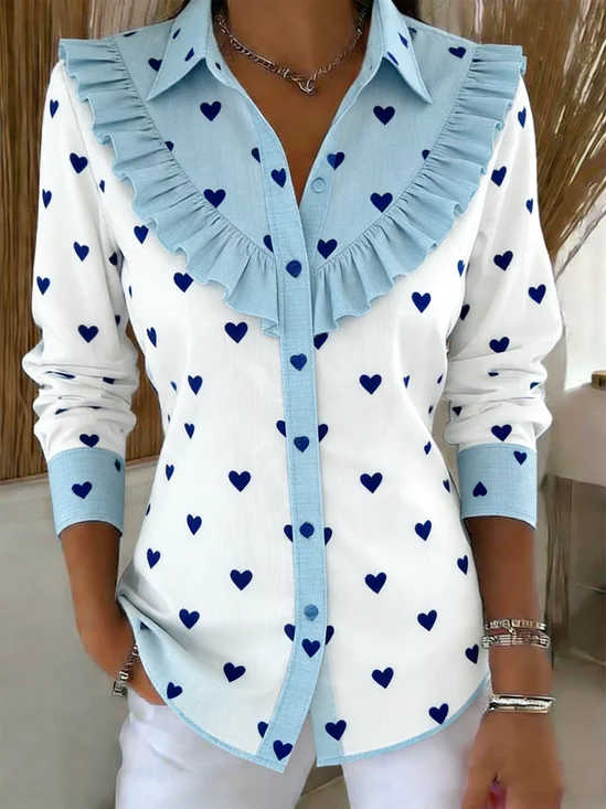 Romantic Heart/Cordate Loose Shawl Collar Shirt