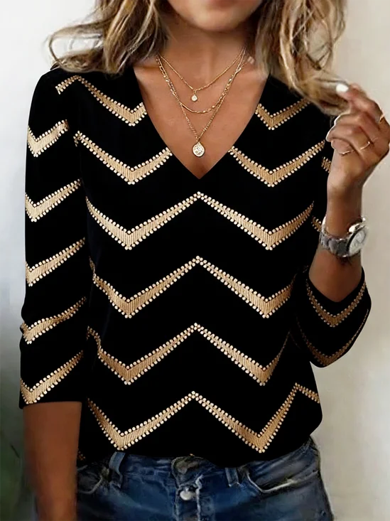 Regular Fit Sexy Striped V Neck T-Shirt