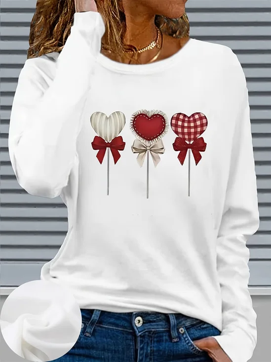 Women's Long Sleeve T-shirt Spring/Fall White Heart/Cordate Printing Jersey Crew Neck Daily Going Out Casual Top