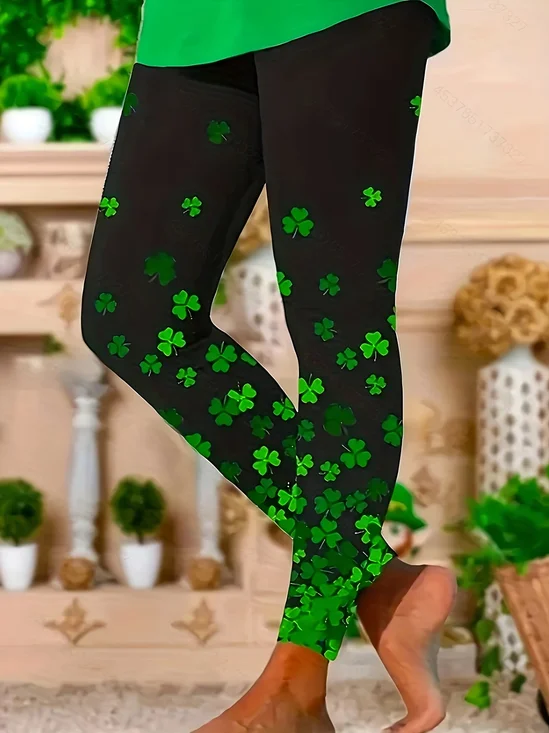 Tight Saint Patrick's Day Printing Casual Shamrock Leggings
