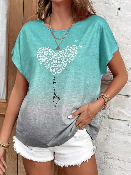 Heart/Cordate Print Crew Neck Sleeveless Jersey Casual T-Shirt