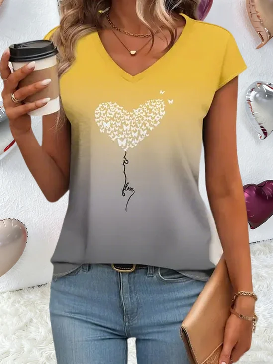 Jersey Heart Print  V Neck 3D Printing Casual Regular Fit Valentine's Day Going Out Casual T-Shirt