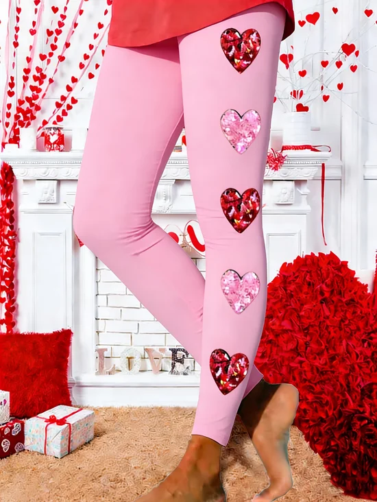 Heart/Cordate Printing Casual Jersey Leggings