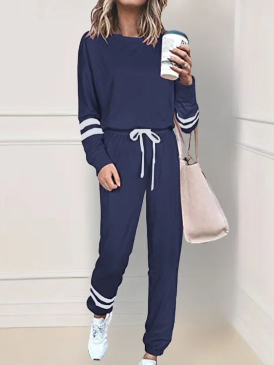 Women's Adjustable Strap Plain Daily Going Out Two-Piece Set Purplish Blue Casual Spring/Fall Top With Pants Matching Set