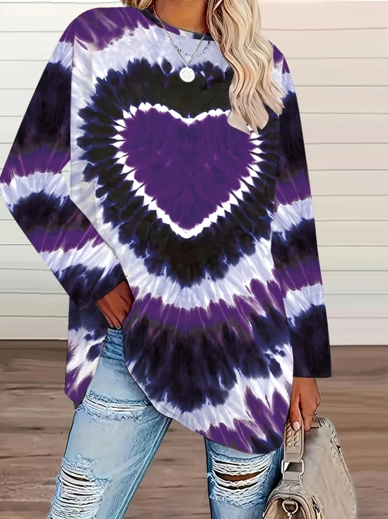 Women's Long Sleeve T-shirt Spring/Fall Purple Heart/Cordate Printing Jersey Crew Neck Daily Going Out Casual Top