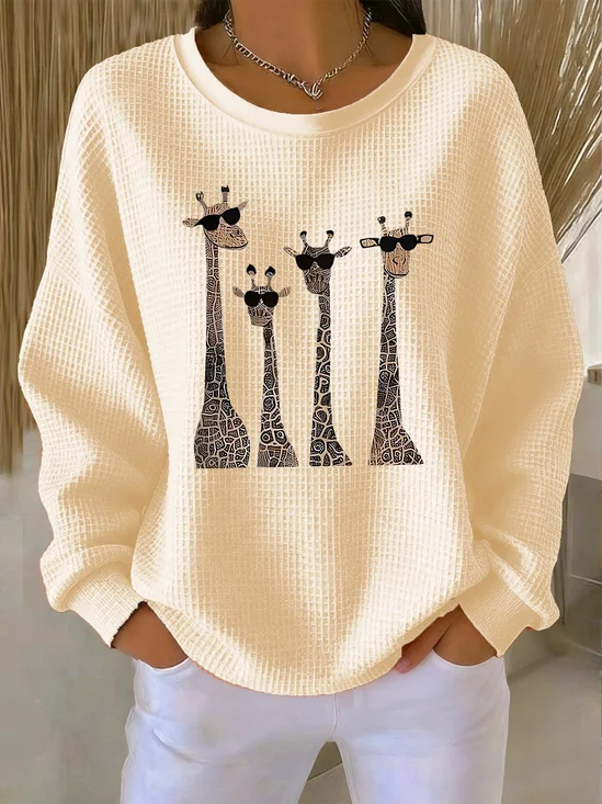 Loose Animal Picture Crew Neck Simple T-Shirt