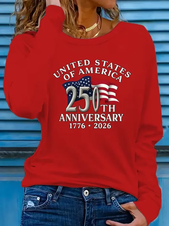 Women's Long Sleeve T-shirt Spring/Fall Red Text Letters Printing Jersey Crew Neck Daily Going Out Casual Top