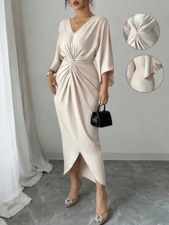Elegant Slit V NECK Flared Sleeves Knot Tight Maxi Dress