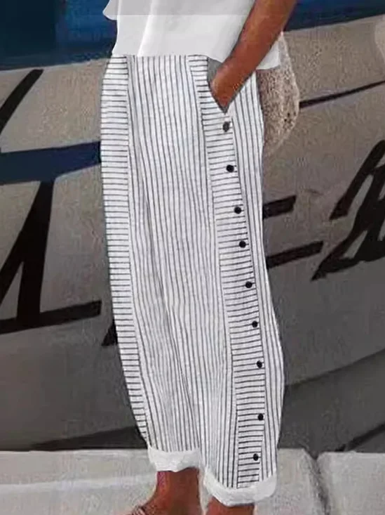 Striped Cotton-Blend Casual Pants