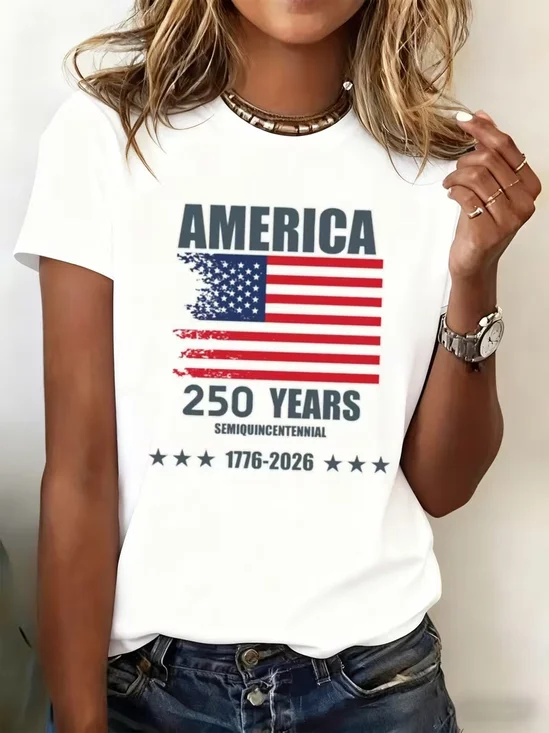 Women's 250th Anniversary Of The Founding Of the United States Short Sleeve T-shirt Summer Red Text Letters Printing Jersey Crew Neck Daily Going Out Casual Top