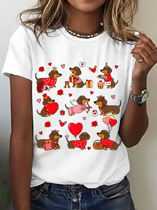 Dachshund Valentines Cotton T-Shirt