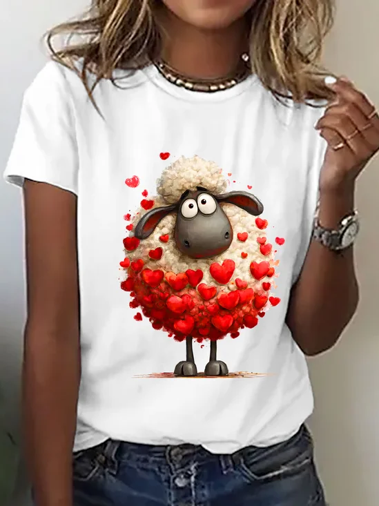 Funny Valentine Sheep Cotton T-Shirt