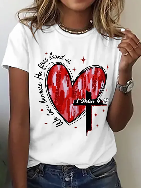 Heart Cross Valentine Jesus Cotton T-Shirt