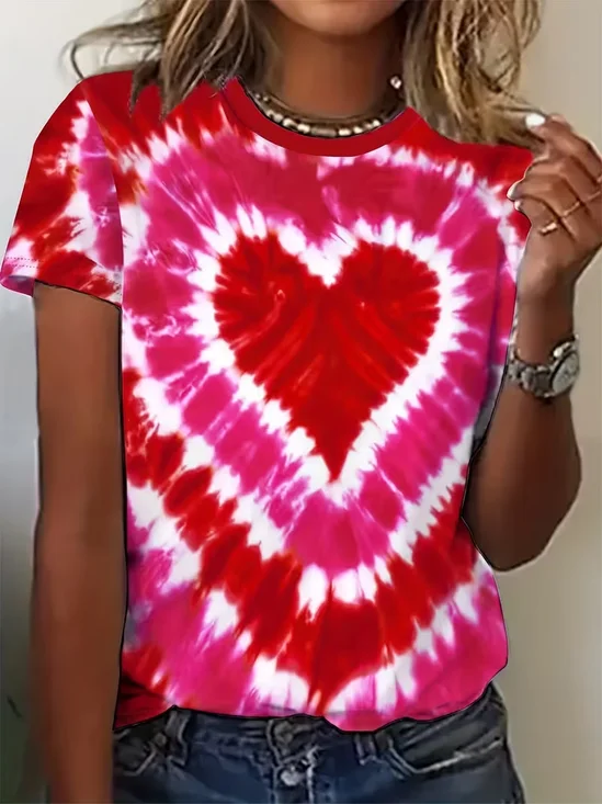 Women's Short Sleeve T-shirt Summer Deep Pink Heart/Cordate Printing Jersey Crew Neck Daily Going Out Casual Top