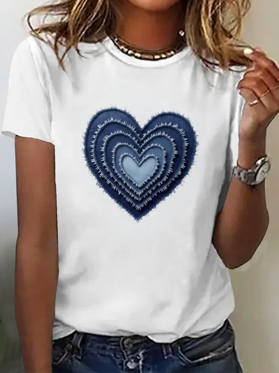 Women's Short Sleeve T-shirt Summer White Heart/Cordate Printing Jersey Crew Neck Daily Going Out Casual Top