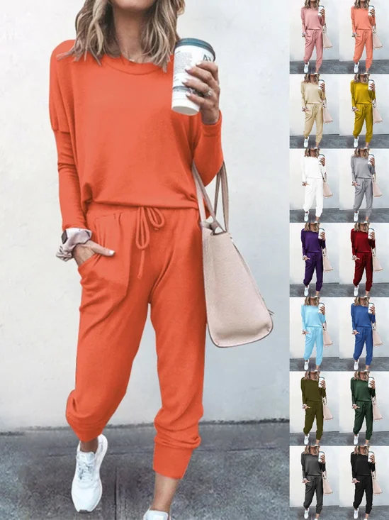 Women's Adjustable Strap Plain Daily Going Out Two-Piece Set Orange Casual Spring/Fall Top With Pants Matching Set