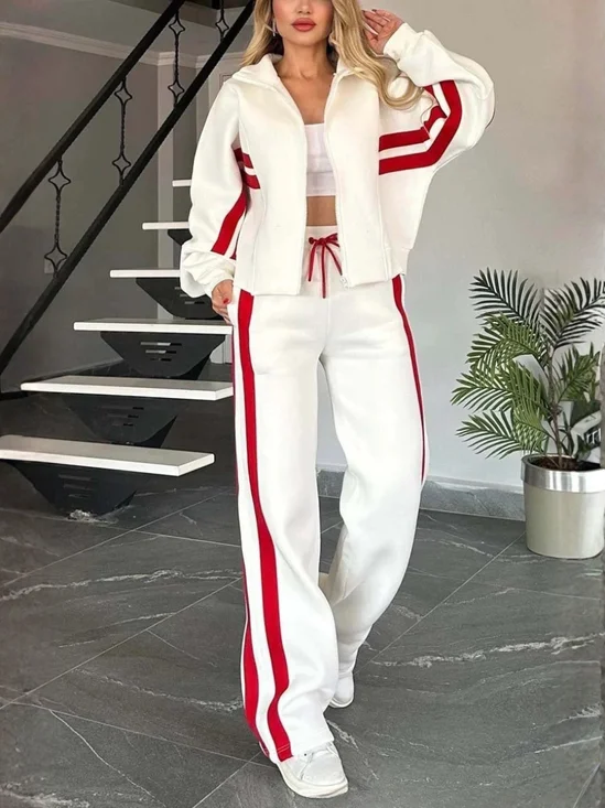 Women's Adjustable Strap Plain Daily Going Out Two-Piece Set White Casual Spring/Fall Top With Pants Matching Set