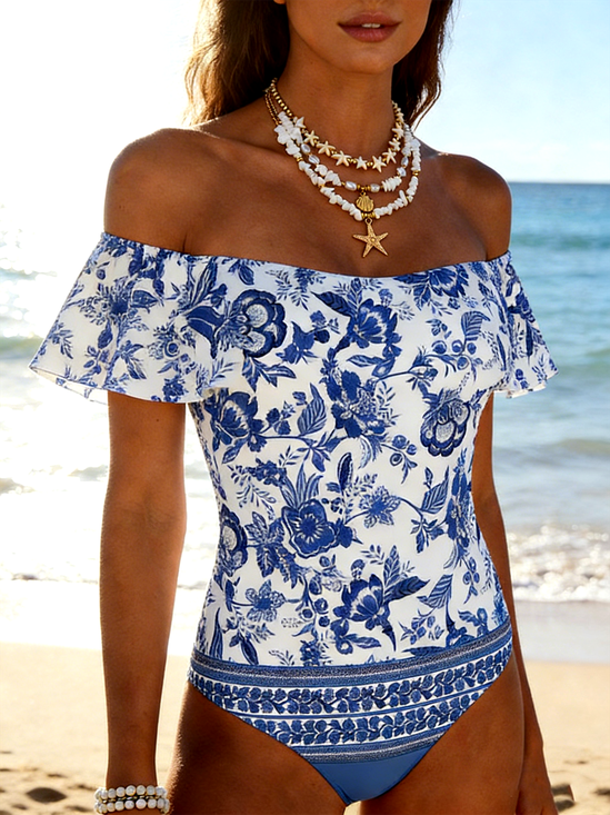 Vintage Geometric V Neck One-Piece