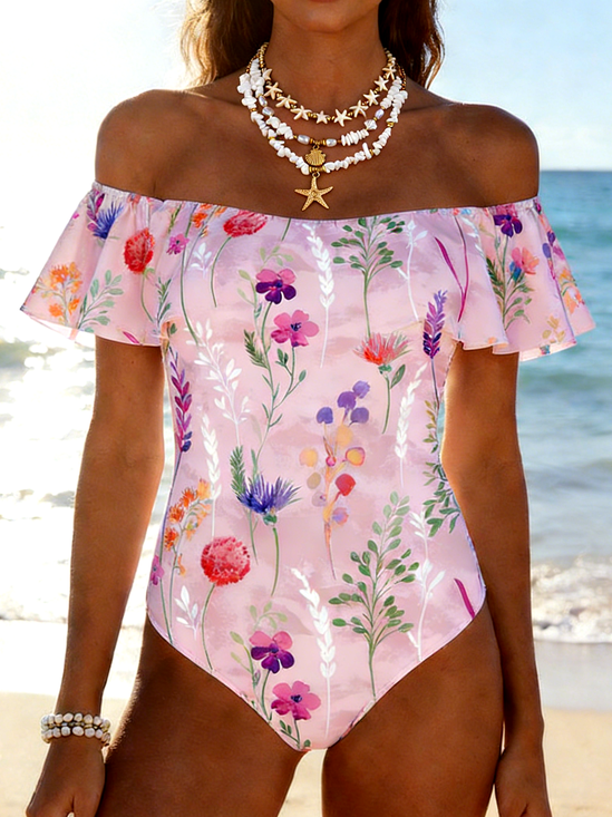 Floral V Neck Vintage One-Piece
