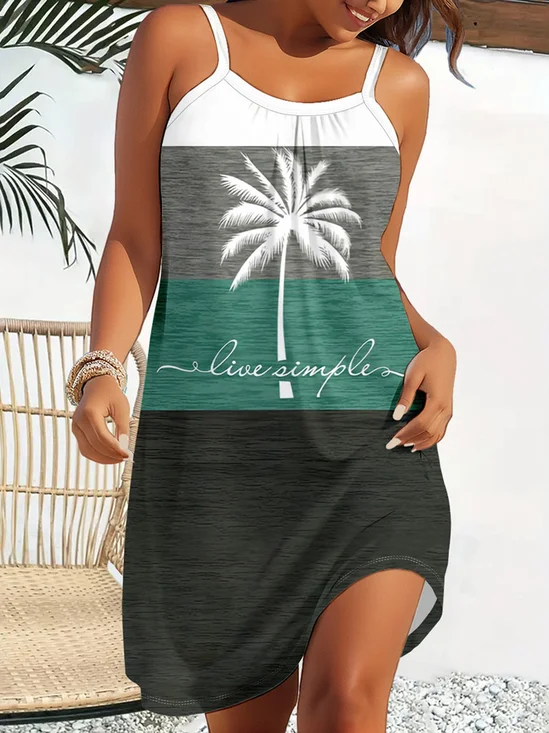 Women's Tummy Coverage Coconut Tree Jersey Casual Crew Neck Vacation Dress