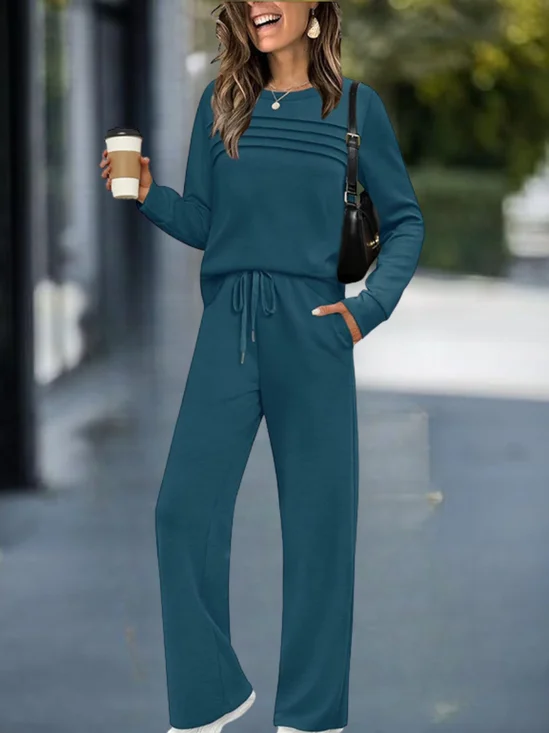 Women's Adjustable Strap Plain Daily Going Out Two-Piece Set Green Casual Spring/Fall Top With Pants Matching Set