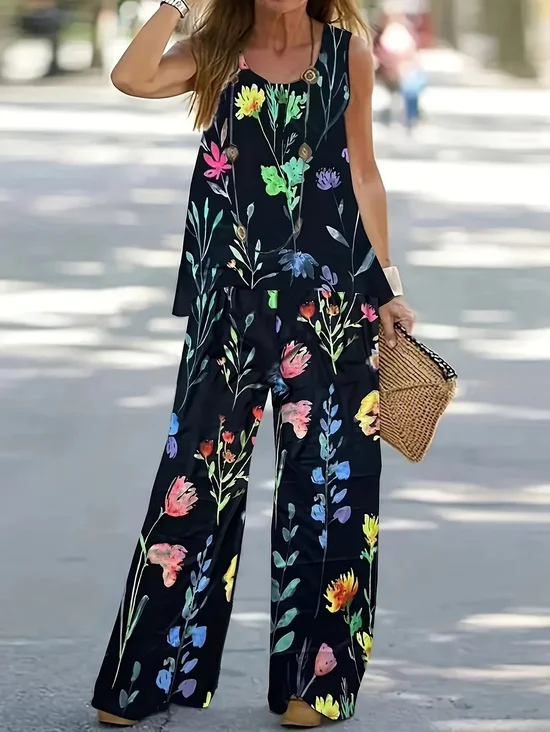 Women's Printing Floral Daily Going Out Two-Piece Set Black Casual Summer Multi-Piece Set Matching Set