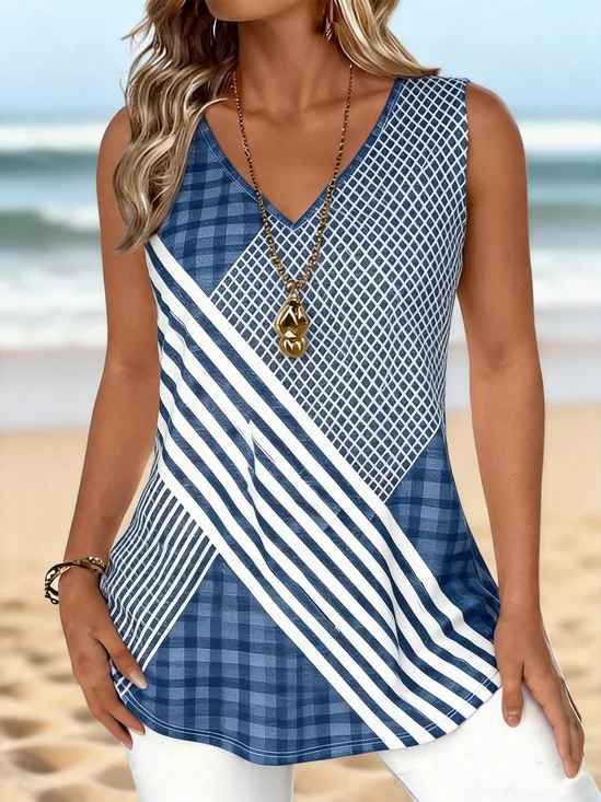 V Neck Cotton-Blend Boho Tank Top