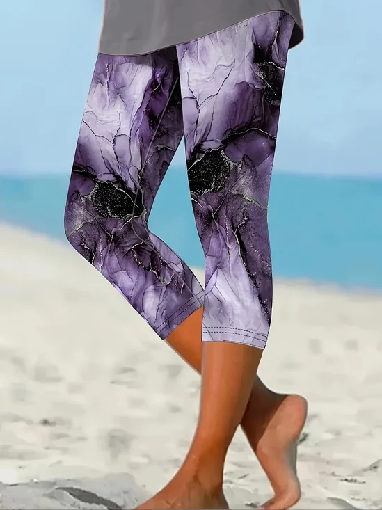 Women's  Elastic Waist H-Line Legging Daily Going Out Pants Purple Casual Printing Abstract Summer Pants