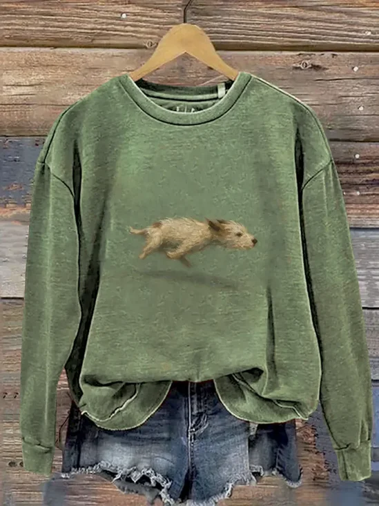 Funny Cute Running Dog Art Print Casual Sweatshirt