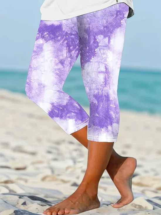 Women's  Elastic Waist H-Line Legging Daily Going Out Pants Purple Casual Printing Tie-Dye Pattern Summer Pants