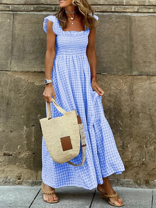 Plaid Regular Fit Elegant Dress With No