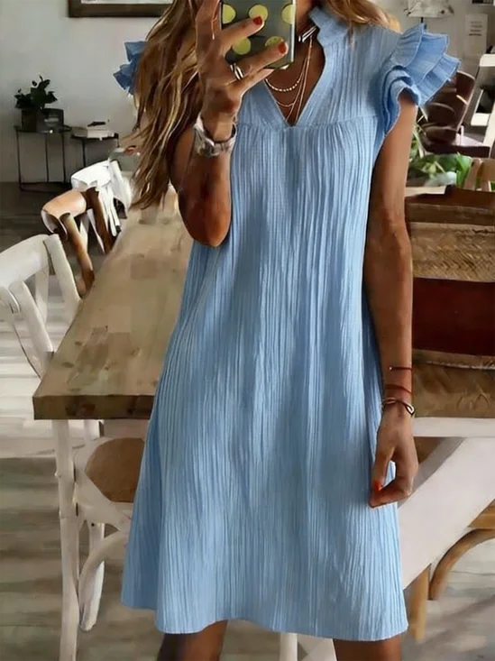 Ruffle Sleeve Plain Vintage Dress With No