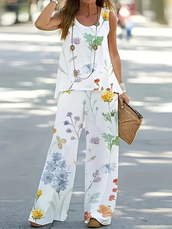 Women's Printing Floral Daily Going Out Two-Piece Set White Casual Summer Multi-Piece Set Matching Set