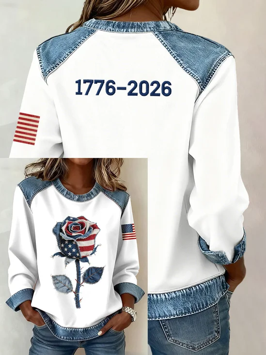 Women's American 1776-2026 Rhinestone Pattern Sweatshirt