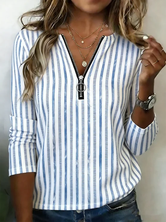 Vintage Striped Zipper T-Shirt