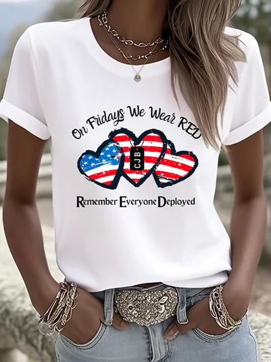 Casual Cotton Crew Neck Independence Day T-Shirt