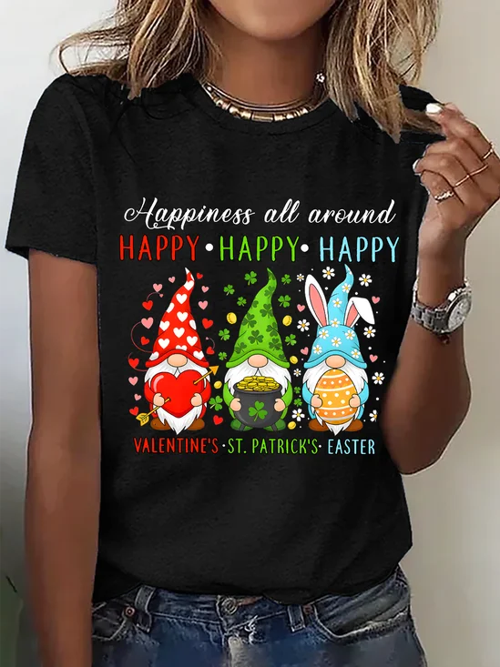 Women's Happy Valentines St Patrick Easter Happy Holiday Gnome Funny short-sleeved T-shirt