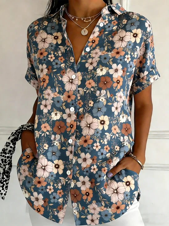 Elegant Regular Fit Cotton And Linen Floral Shirt