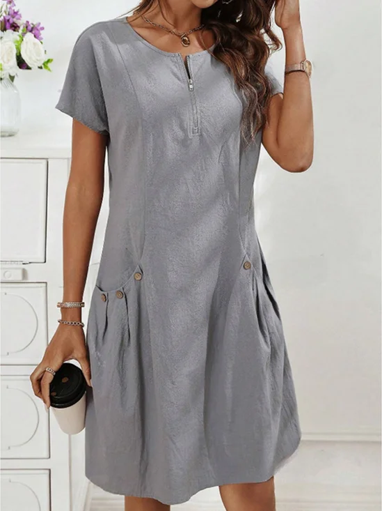 Casual Plain Crew Neck Knee Length Dress