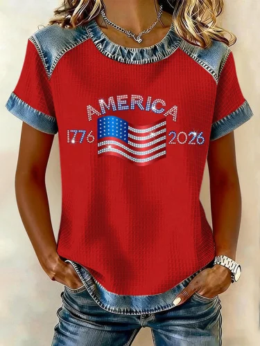 Women's 250th Anniversary Of The Founding Of the United States Short Sleeve T-shirt Summer  Text Letters Printing Jersey Crew Neck Daily Going Out Casual Top