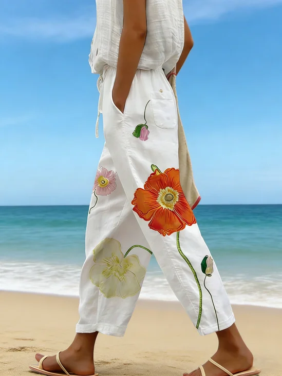 3D Floral Printing  Casual Pants
