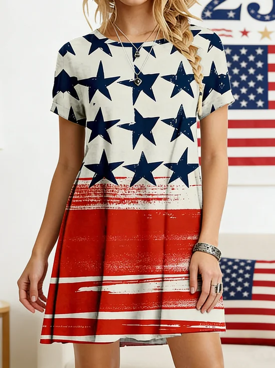 Women's 250th Anniversary Of The Founding Of the United States Independence Day Vintage Short Sleeve Crew Neck A-Line 3D Printing Daily Going Out Casual Mini Dress