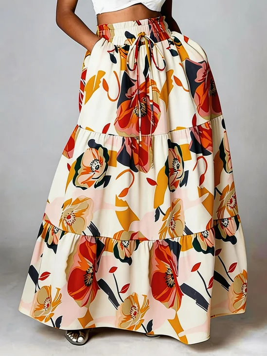 Loose Elegant Floral Skirt